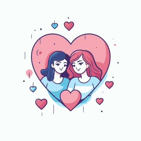 Valentine's day greeting card with cute couple in love. Vector i