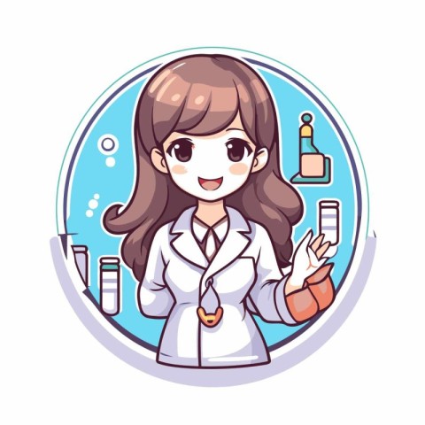 Beautiful woman doctor cartoon character in round icon vector il