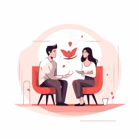 Man and woman dating in cafe. Romantic date concept vector illus