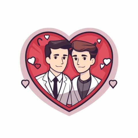 couple of doctors with heart icon cartoon vector illustration gr