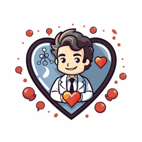 Doctor with heart and love. Vector character design. Cartoon sty