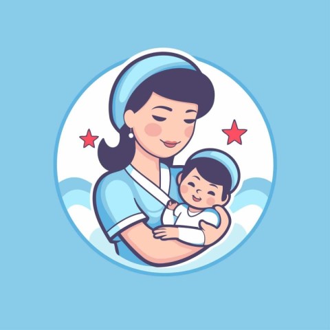 Mother holding her newborn baby in her arms. Vector illustration