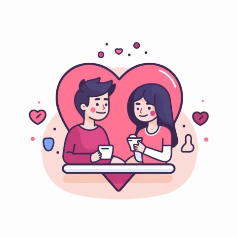 Couple in love with cup of coffee. Vector illustration in flat s