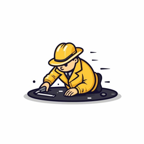 Illustration of a man wearing a hat and working in the sewer