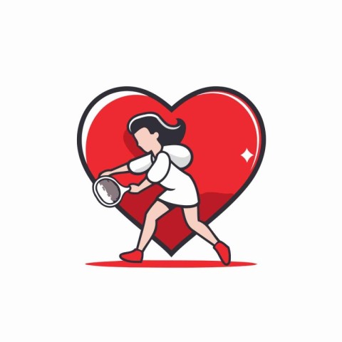 Cricket player with a ball on the background of the heart. Vecto