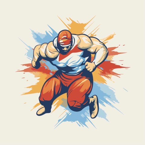 Vector illustration of a karate fighter jumping on a grunge back