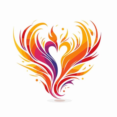 Colorful abstract heart with fire flames on white background. Ve