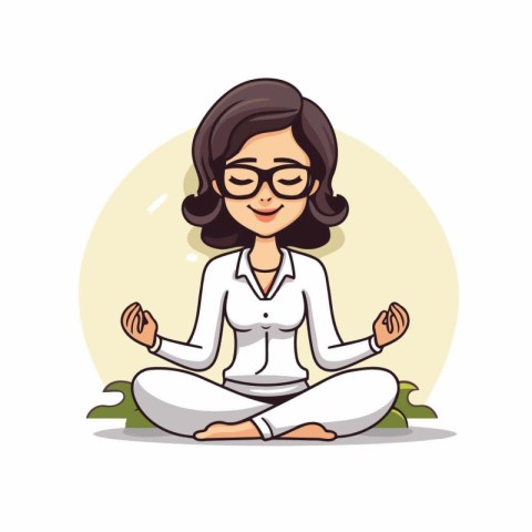 Young woman meditating in lotus position. cartoon vector illustr