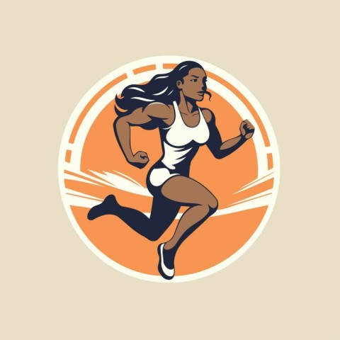 Vector illustration of a female athlete running set inside circl