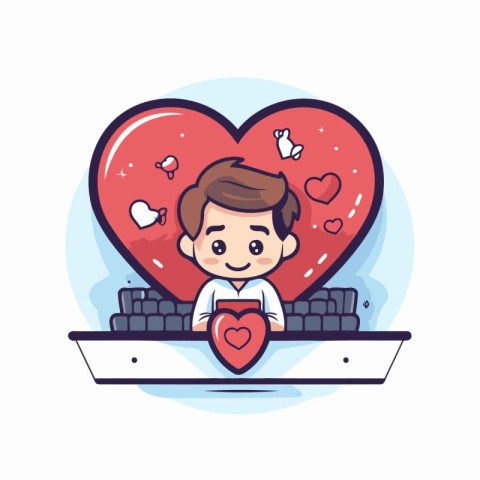 Valentine's day vector illustration. Cartoon cute boy in love.