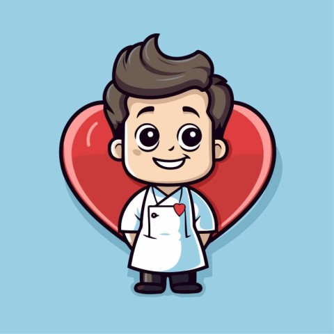 Cartoon Doctor Character With Red Heart - Vector Mascot Design