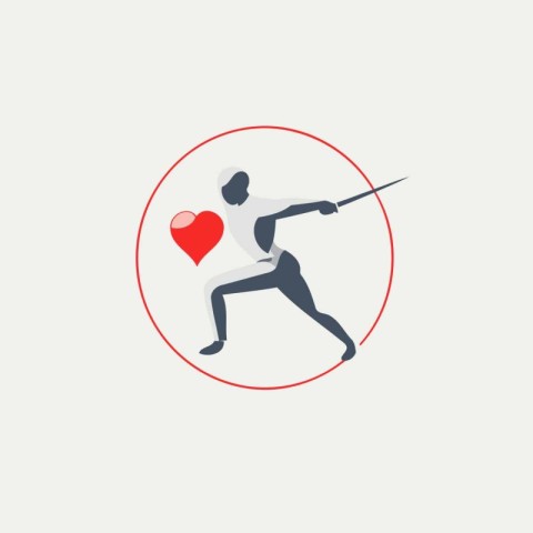 Fencing vector icon. Silhouette of a woman with a sword and a he