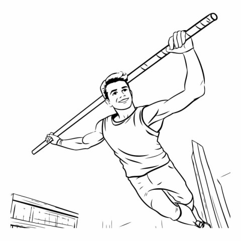 Athlete running with bat in hand. Vector illustration of a sport