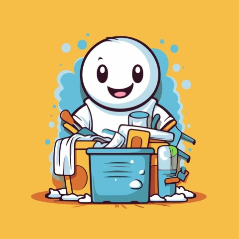 Illustration of a Cute Cleaning Man Cartoon Mascot Character