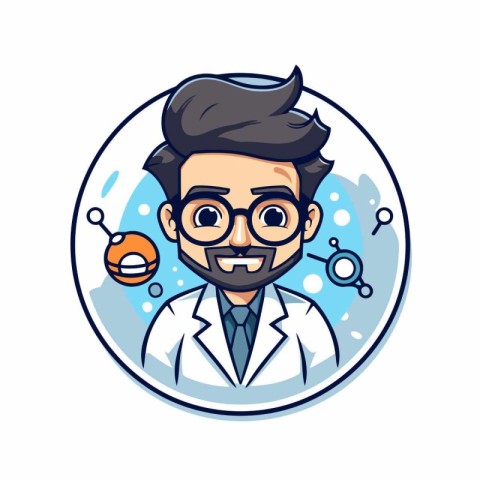 Scientist cartoon character. Vector illustration of a scientist