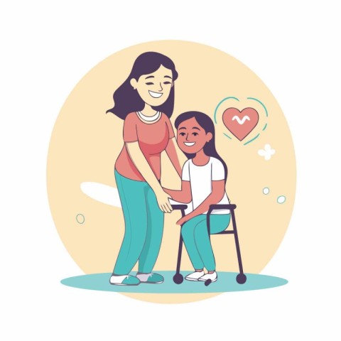 Mother and daughter at the hospital. Vector illustration in cart