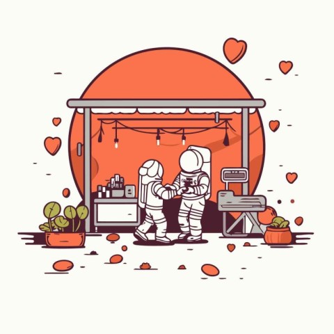 Vector illustration of a man and a woman in love buying popcorn.