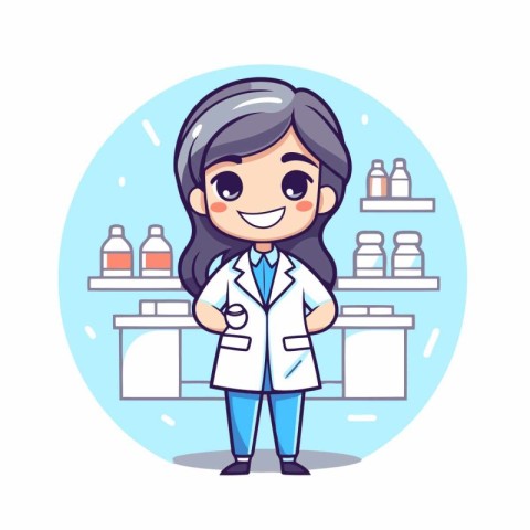 Female pharmacist cartoon character. Cute cartoon character vect