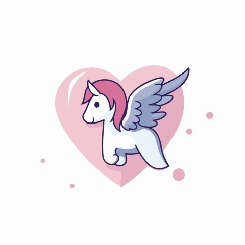 Cute cartoon unicorn with wings and heart. Valentines day vector