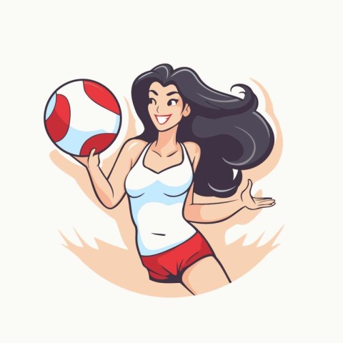 Girl playing volleyball. Vector illustration in cartoon style on