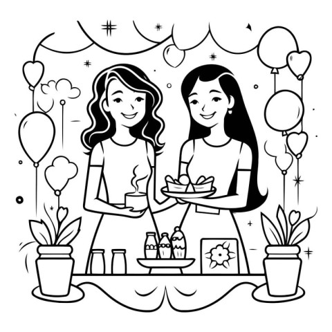 Couple of cute women cartoon vector illustration graphic design