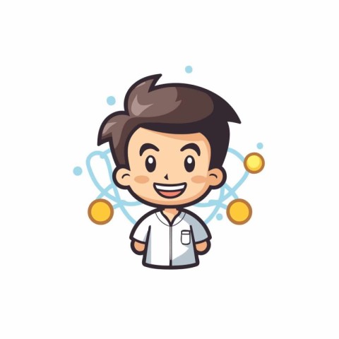 Cute boy scientist cartoon character vector Illustration on a wh