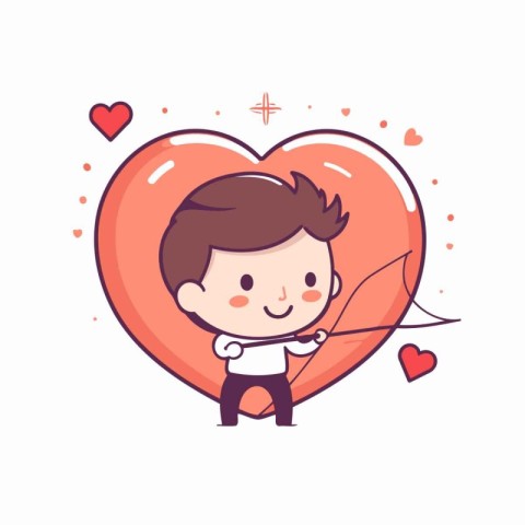 Valentine's day. Cute cartoon boy with bow and arrow. Vector ill