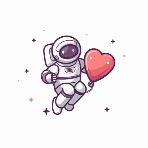 Astronaut with heart. Cute cartoon character. Vector illustratio