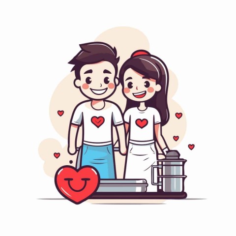 Couple in love holding hands. Vector illustration in cartoon sty