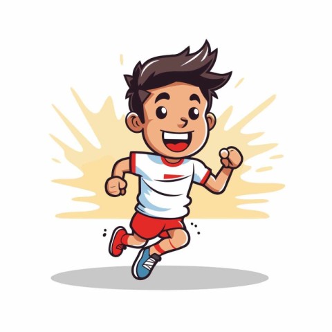 Running boy character vector illustration. Cartoon boy jogging a