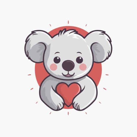 Cute koala holding a red heart. Vector illustration in cartoon s