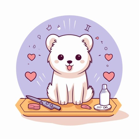 cute polar bear with food and kitchen utensils vector illustrati