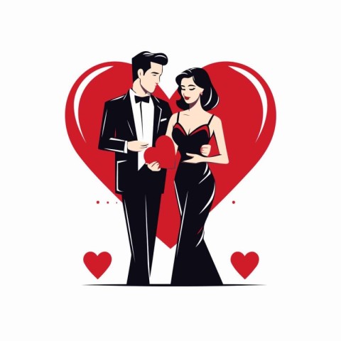 Couple in love with heart. Vector illustration in retro style.