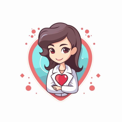 Cute girl doctor with heart in a heart. Vector illustration.