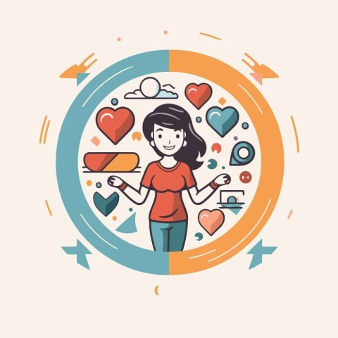 Vector illustration of woman with mobile phone and social media