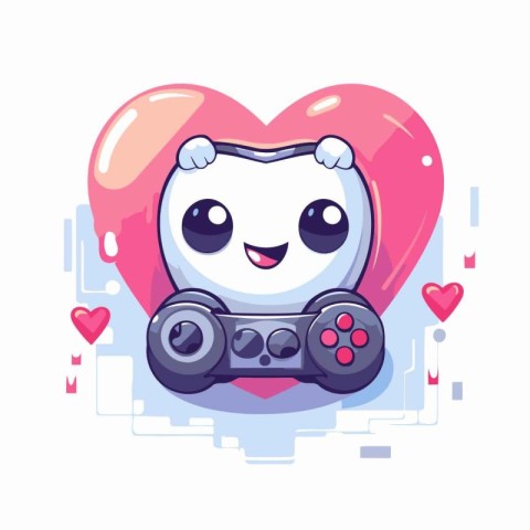 Cute kawaii smiling heart with joystick. Vector illustration.