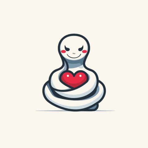 Cute kawaii zen stone with red heart. Vector illustration.