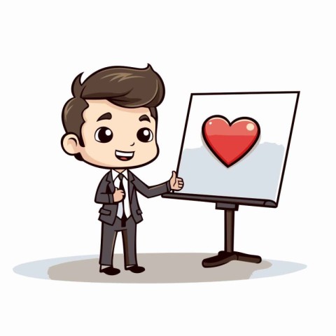 Businessman showing heart on whiteboard - Cartoon Vector Illustr