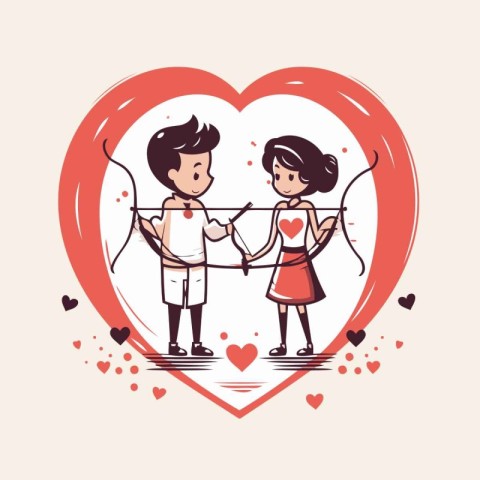 Couple in love with bow and arrow. Valentine's day vector illust