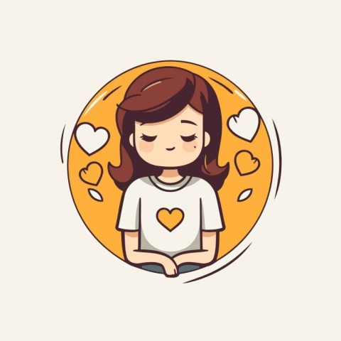 Cute little girl with a heart in her hands. Vector illustration.