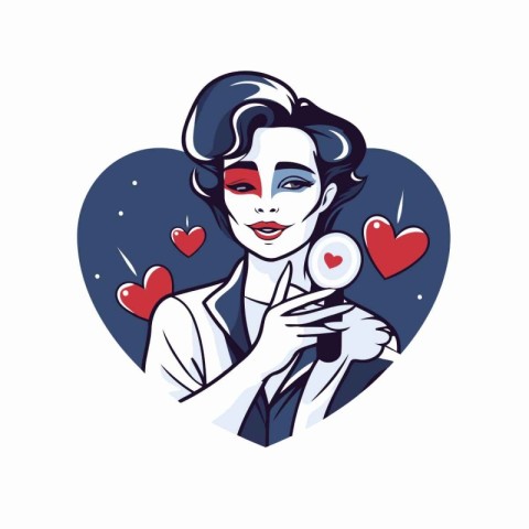 Vector illustration of a girl in the form of a vampire and heart