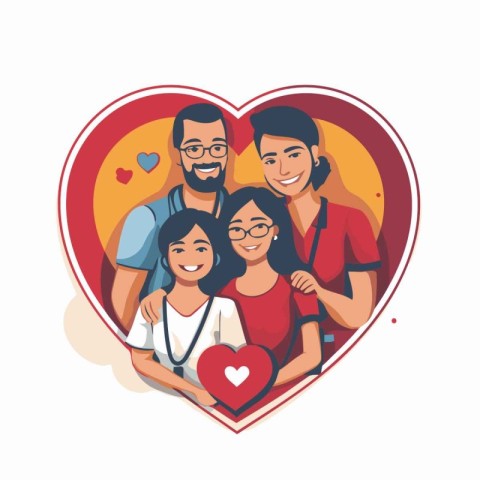 Happy family in the shape of a heart. Vector illustration in car