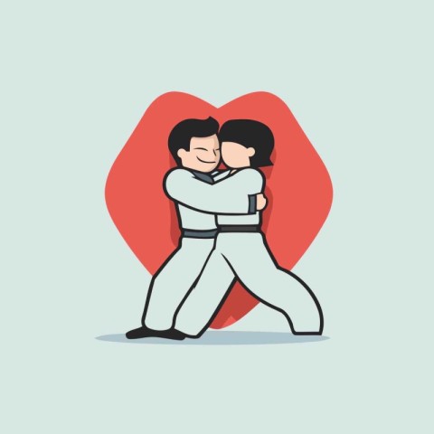 Karate couple in love. Vector illustration in flat cartoon style