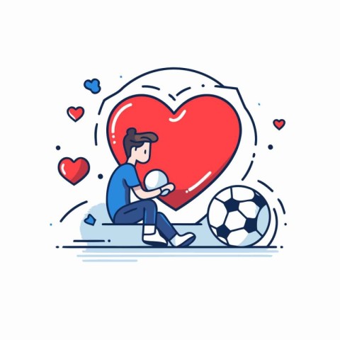 Vector illustration of man with heart and ball. Love and romance