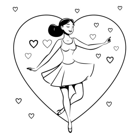 Beautiful ballerina girl dancing in heart shaped frame vector il