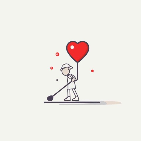 Golfer playing golf with heart shaped ball. Vector illustration.