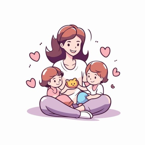 Mother with her children. Happy family. Vector illustration in c