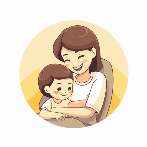 Mother with her son. Vector illustration in a flat cartoon style