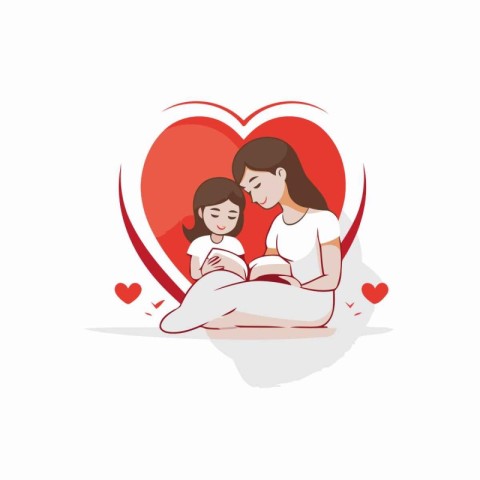 Mother and daughter sitting in the lotus position with red heart