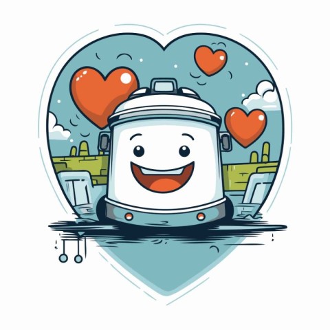 Vector illustration of a cute cartoon white toaster with hearts